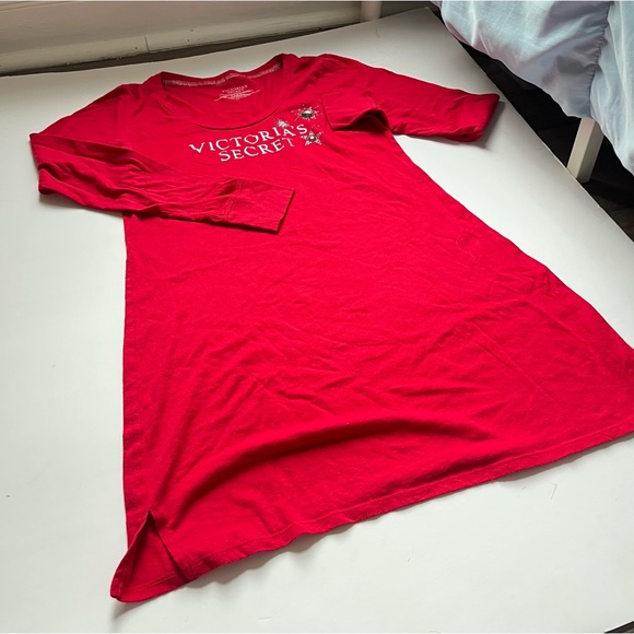 🩷VICTORIA SECRET LONG SLEEVE DRESS PAJAMAS RED SPARKLE SIZE SMALL COZY LOUNGE - Picture 7 of 13